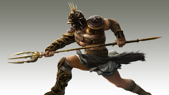 Mythological Warrior Holding Trident 4K Desktop Wallpaper