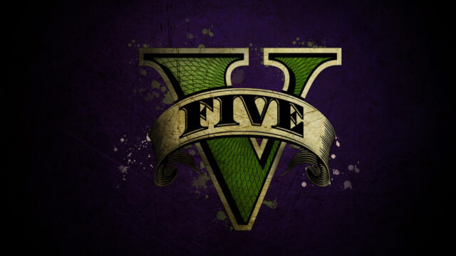 Green V Logo on Purple Grunge Surface Desktop Wallpaper