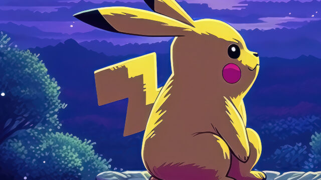 Brown Pokemon Character Sitting on Rocks at Dusk Desktop Wallpaper