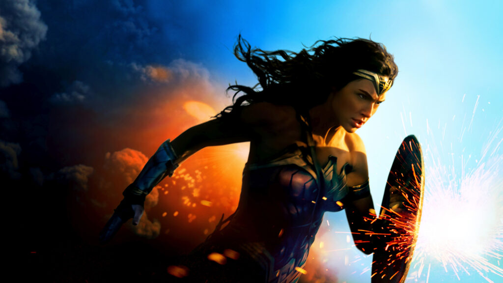 Wonder Woman Dynamic Action Scene 4K Wallpaper