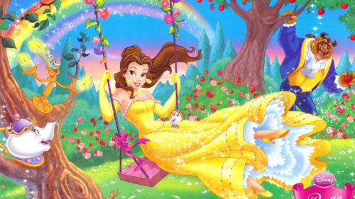 Disney Beauty and the Beast Belle Swinging Landscape Desktop Wallpaper