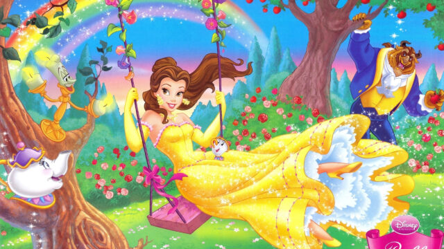 Disney Beauty and the Beast Belle Swinging Landscape Desktop Wallpaper