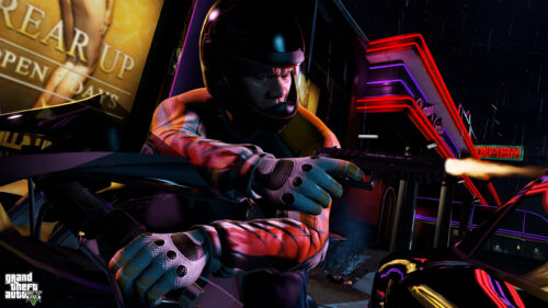 GTA V Biker Action Scene Desktop Wallpaper