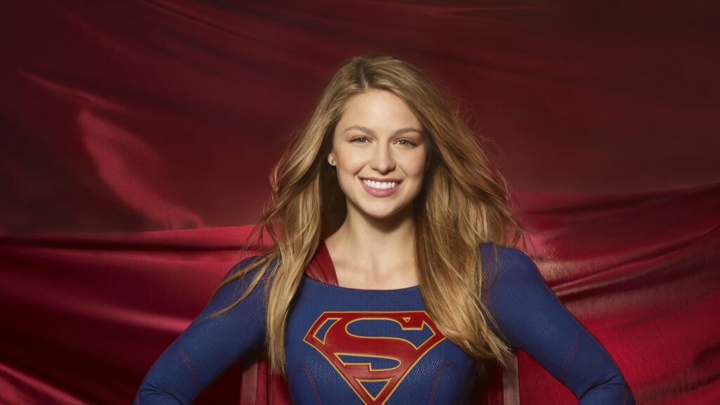 Melissa Benoist as Supergirl Red Background Desktop Wallpaper