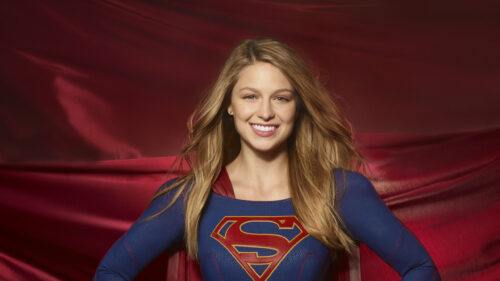 Melissa Benoist as Supergirl Red Background Desktop Wallpaper