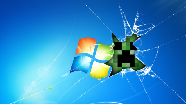 Windows 7 Broken Glass with Creeper Face Desktop Wallpaper