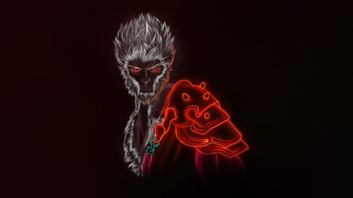 Neon Monkey Warrior Portrait 4K Desktop Wallpaper