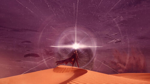 Paul Atreides Standing on Arrakis Dunes 4K Wallpaper