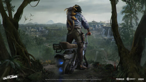 Kay Vess and Nix on Speeder Bike Star Wars Outlaws Desktop Wallpaper