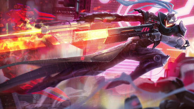 Futuristic Cybernetic Warrior Action Desktop Wallpaper