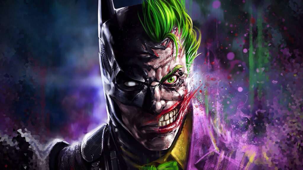 Batman and Joker Split Face Illustration Desktop Wallpaper