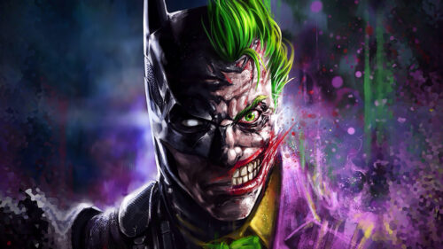 Batman and Joker Split Face Illustration Desktop Wallpaper