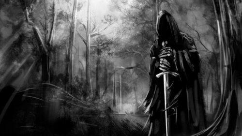 Dark Hooded Reaper with Sword 4K Wallpaper