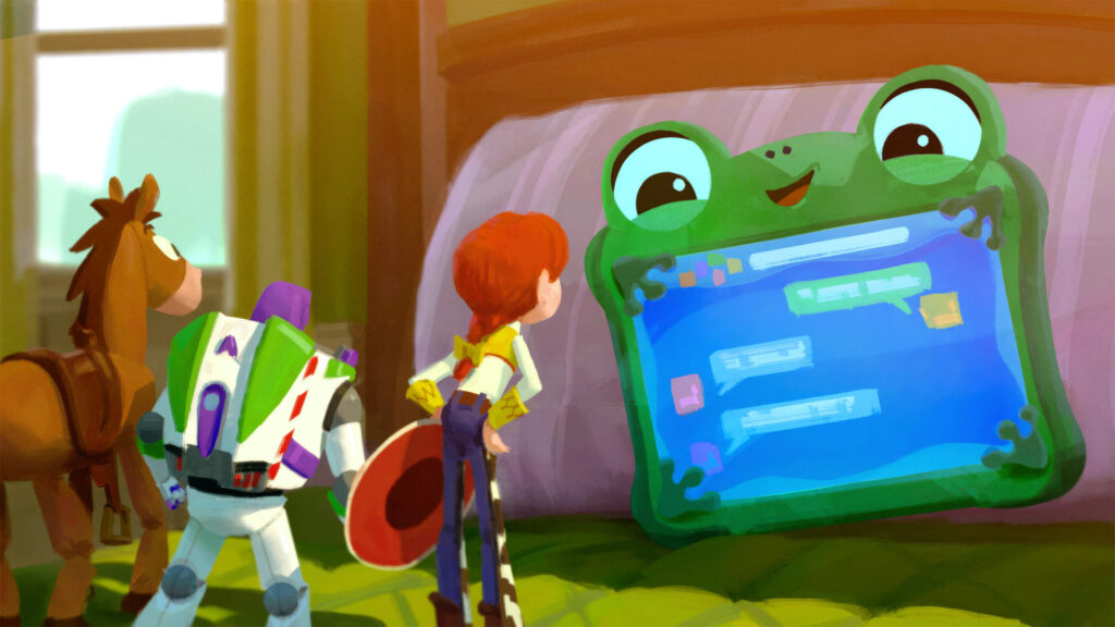 Toy Story Characters with Frog Tablet Desktop Wallpaper