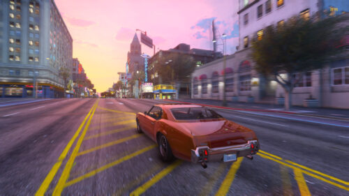 Sunset City Street Drive Desktop Wallpaper