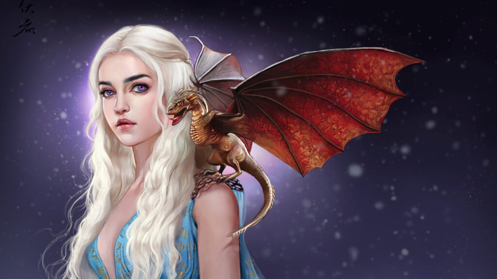 Fantasy Digital Art of Daenerys and Dragon Desktop Wallpaper