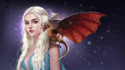 Fantasy Digital Art of Daenerys and Dragon Desktop Wallpaper