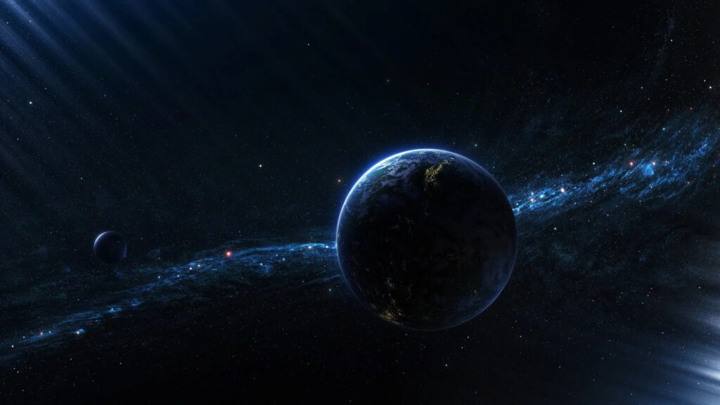 Earth and Moon Floating in Deep Space Desktop Wallpaper