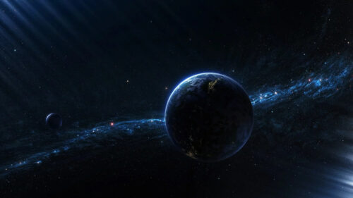 Earth and Moon Floating in Deep Space Desktop Wallpaper