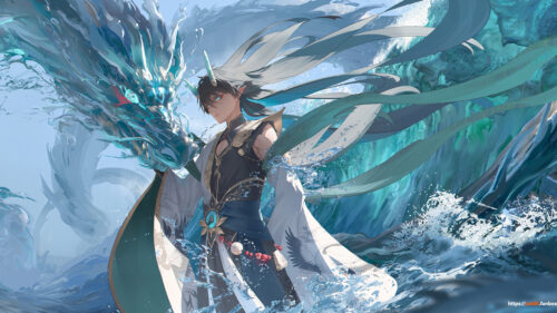 Anime Water Dragon Warrior Fantasy 4K Wallpaper