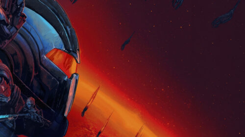Sci-Fi Soldier and Space Battle Desktop Wallpaper
