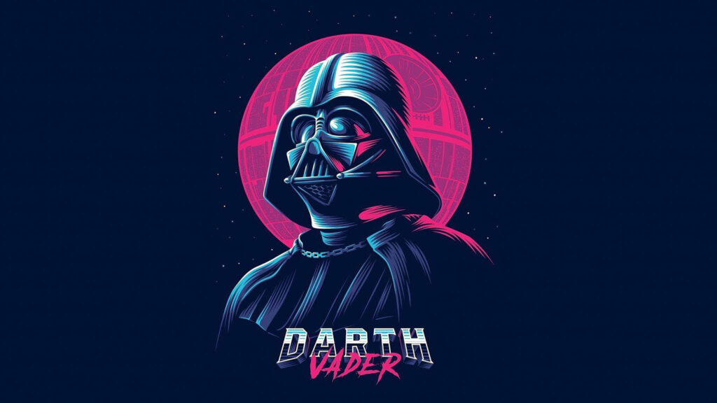 Synthwave Darth Vader and Death Star 4K Desktop Wallpaper