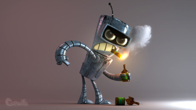 Angry Robot Holding a Beer and Cigar 4K Wallpaper
