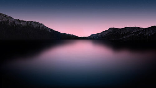 Minimalist Pink Sunset Over Mountain Lake 4K Desktop Wallpaper