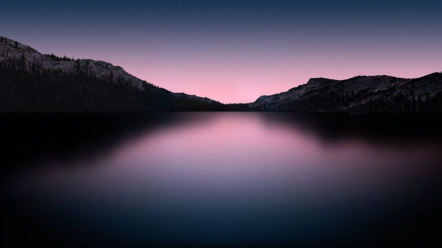 Minimalist Pink Sunset Over Mountain Lake 4K Desktop Wallpaper