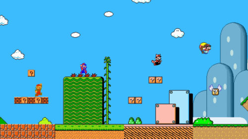 Retro Super Mario Brothers Pixel Art Video Game Desktop Wallpaper
