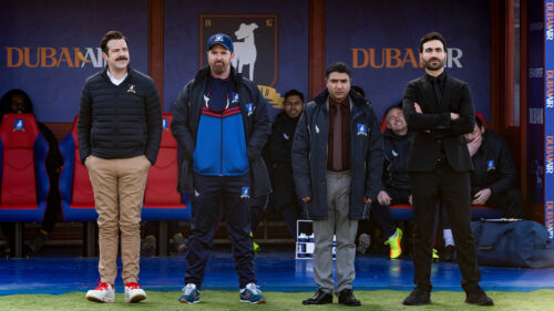 Ted Lasso Coaching Staff Standing on Sideline Desktop Wallpaper