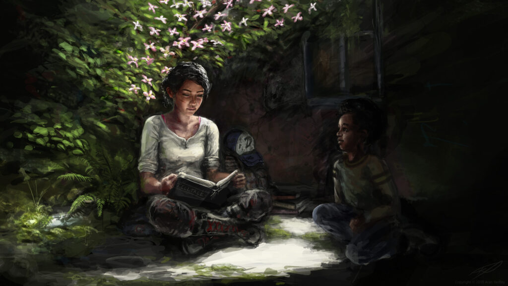Clementine and AJ Reading Together Desktop Wallpaper 4K