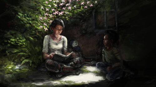 Clementine and AJ Reading Together Desktop Wallpaper 4K