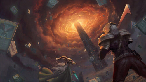 Fantasy Battle Before a Dark Tower Desktop Wallpaper