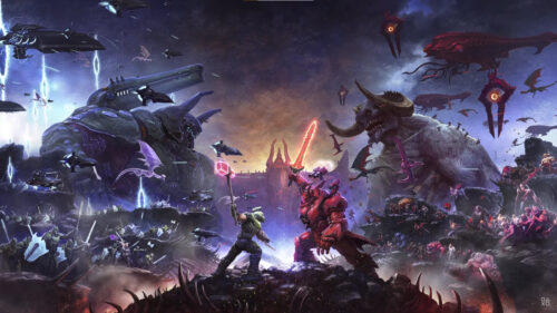 Epic Fantasy and Sci-Fi Battle Landscape 4K Wallpaper