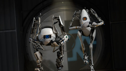 Atlas and P-body Portal 2 Robot Duo 4K Desktop Wallpaper