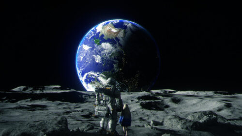 Astronaut and Child on the Moon Surface 4K Desktop Wallpaper