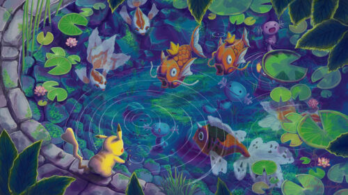 Pikachu and Pokemon Friends Pond Fantasy Desktop Wallpaper