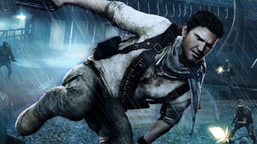 Nathan Drake Action Scene from Uncharted 3 Desktop Wallpaper