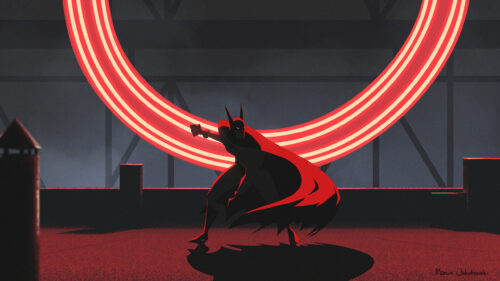 Minimalist Batman Red Light Silhouette Desktop Wallpaper