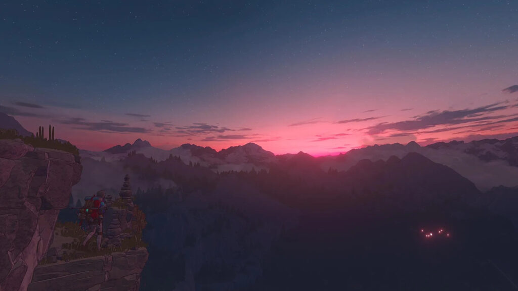 Serene Mountain Sunset Hiker Standing on Cliff Desktop Wallpaper