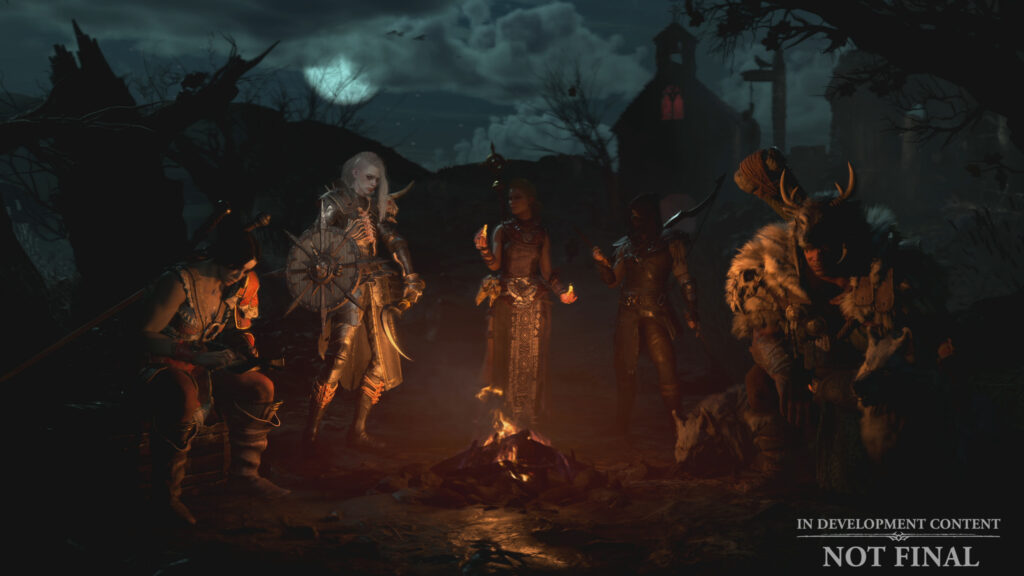Fantasy Characters Around Campfire 4K Desktop Wallpaper