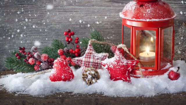 Festive Christmas Lantern and Holiday Decorations Desktop Wallpaper