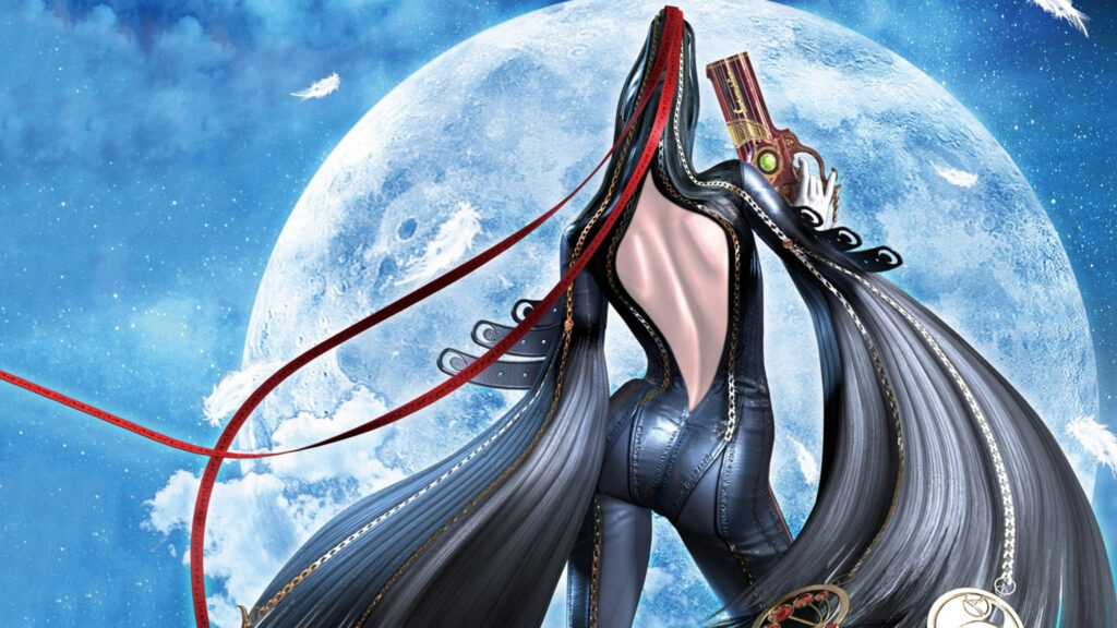 Bayonetta Standing Before a Full Moon 4K Desktop Wallpaper