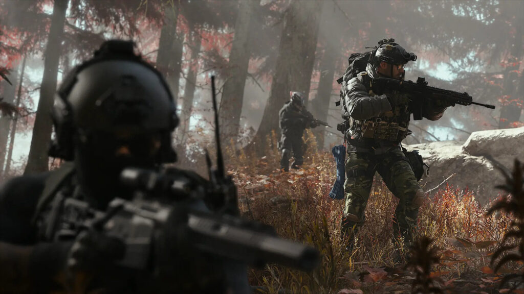 Tactical Soldiers in Autumn Forest 4K Desktop Wallpaper