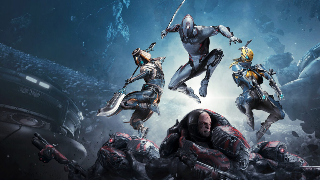 Dynamic Sci-Fi Space Warriors Battle Scene Desktop Wallpaper