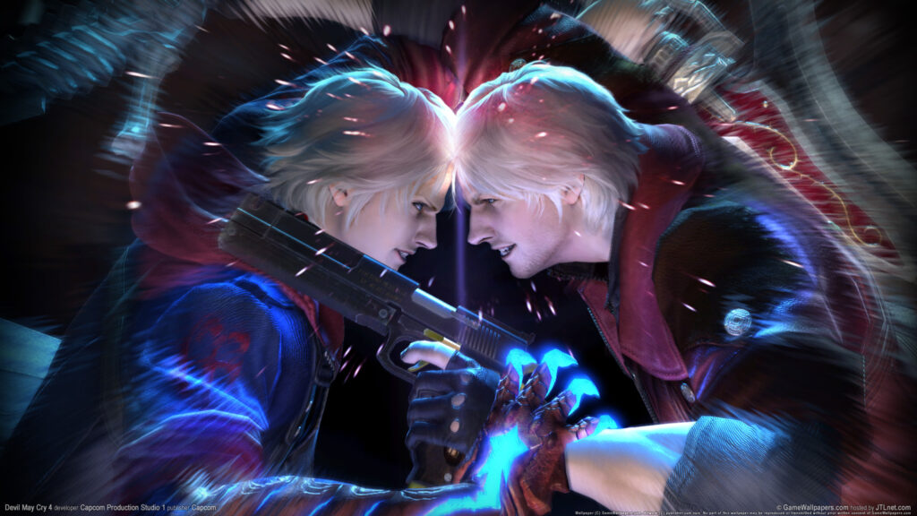 Dante and Nero Stand-off in Devil May Cry 4 Desktop Wallpaper