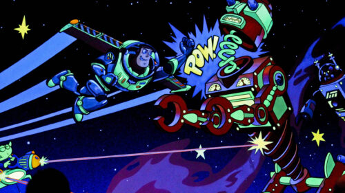 Buzz Lightyear and Robots in Space Desktop Wallpaper