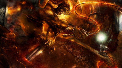 Fiery Demon Duel Fantasy Action Desktop Wallpaper