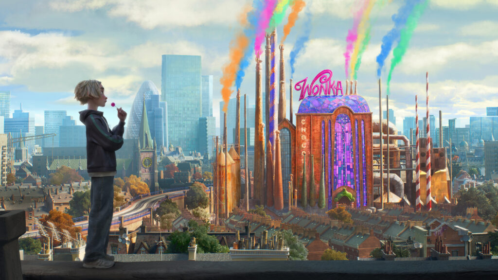 Anime Boy Watching Wonka Chocolate Factory Desktop Wallpaper